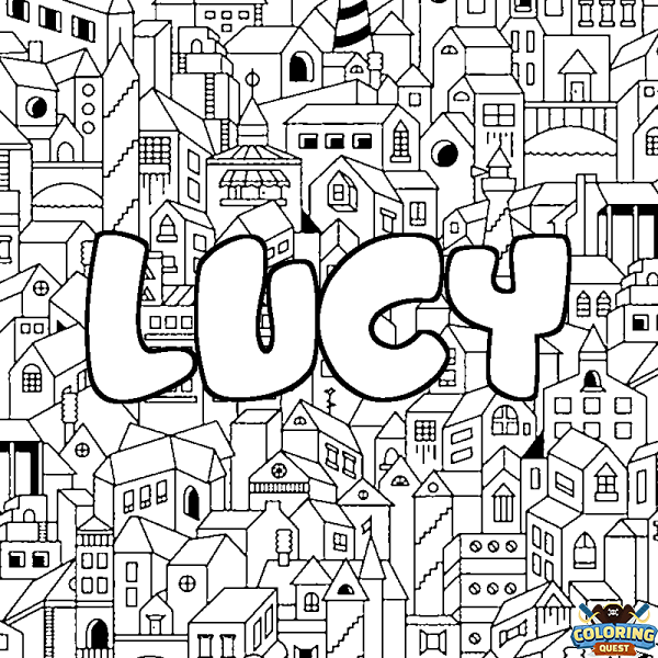 Coloring page first name LUCY - City background