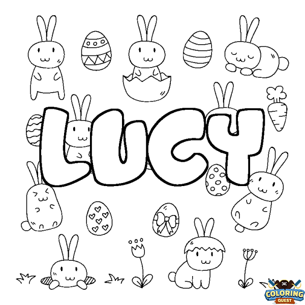 Coloring page first name LUCY - Easter background