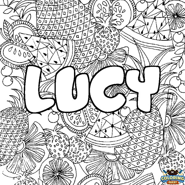 Coloring page first name LUCY - Fruits mandala background
