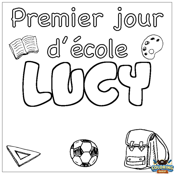 Coloring page first name LUCY - School First day background