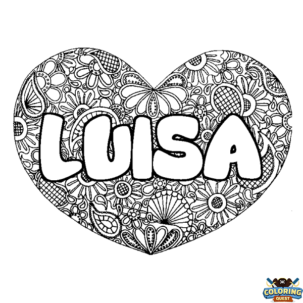 Coloring page first name LUISA - Heart mandala background