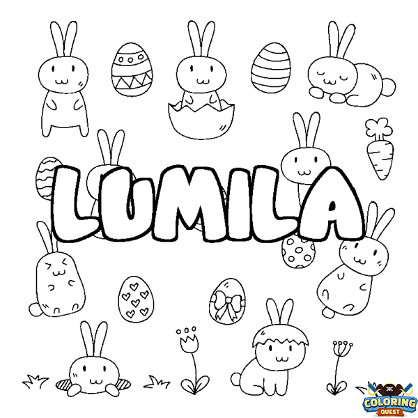 Coloring page first name LUMILA - Easter background