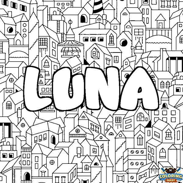 Coloring page first name LUNA - City background