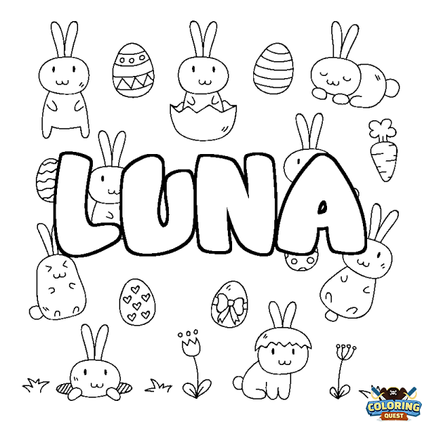 Coloring page first name LUNA - Easter background