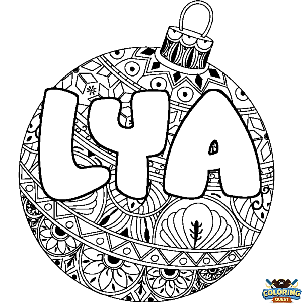 Coloring page first name LYA - Christmas tree bulb background