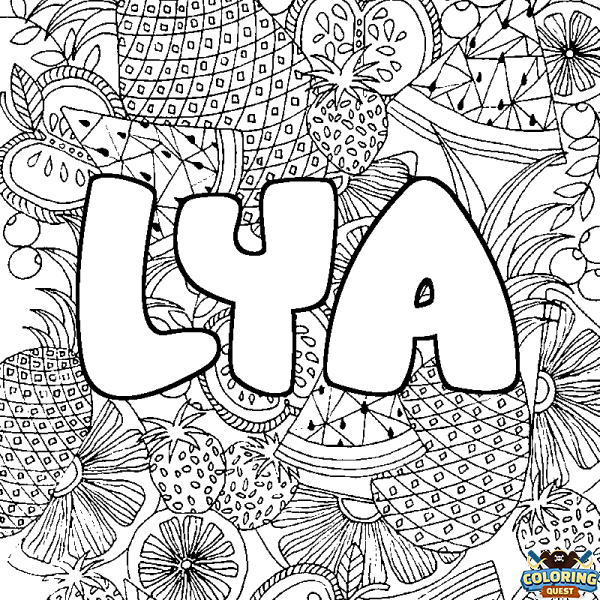 Coloring page first name LYA - Fruits mandala background