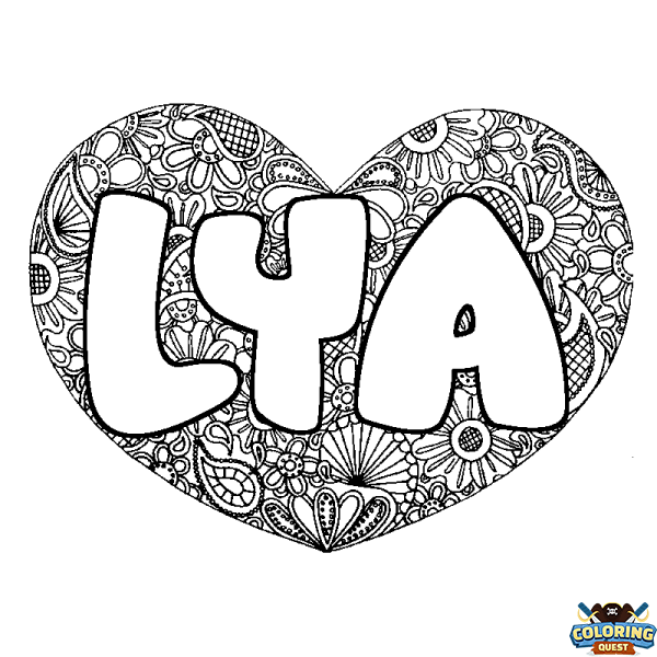 Coloring page first name LYA - Heart mandala background
