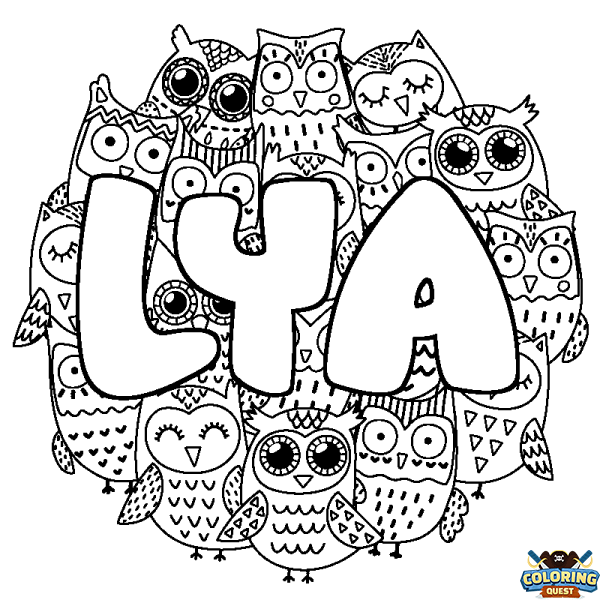 Coloring page first name LYA - Owls background