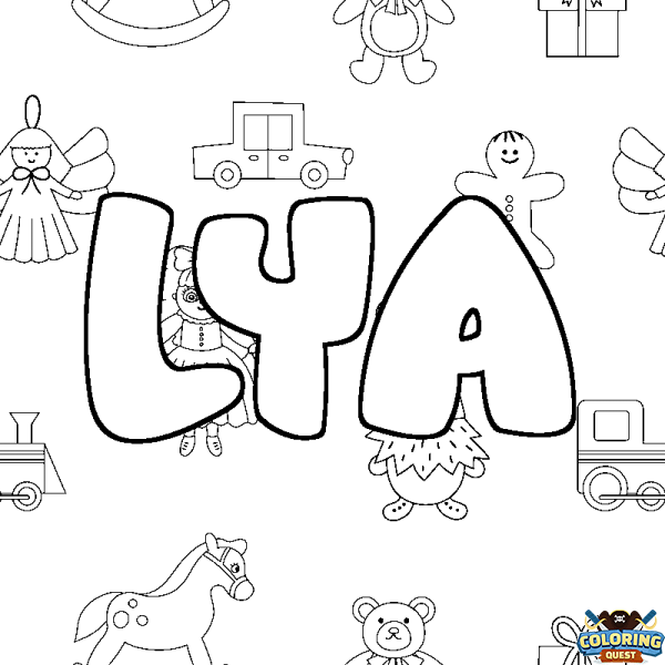 Coloring page first name LYA - Toys background