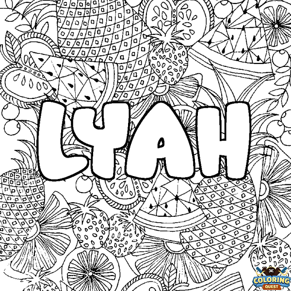Coloring page first name LYAH - Fruits mandala background