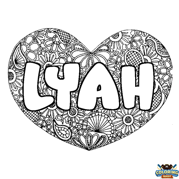 Coloring page first name LYAH - Heart mandala background