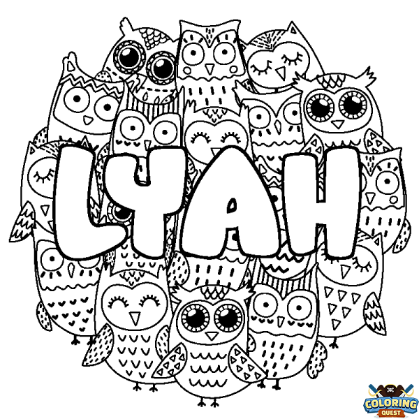 Coloring page first name LYAH - Owls background