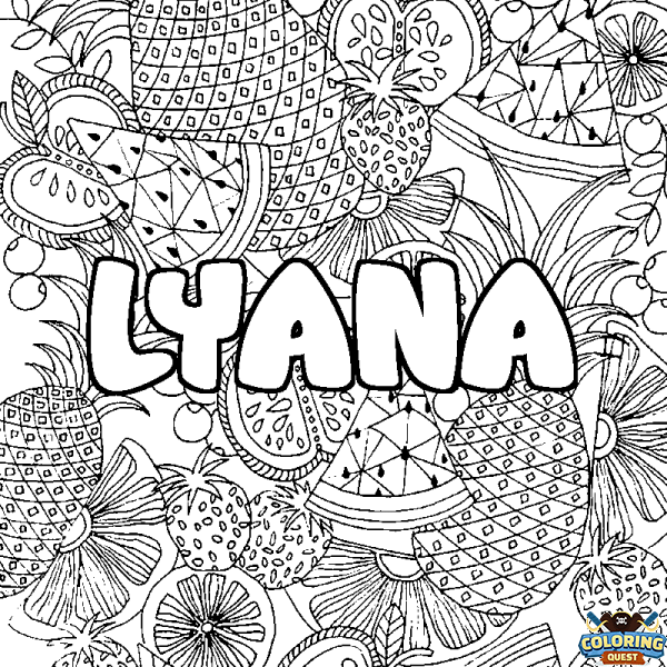 Coloring page first name LYANA - Fruits mandala background