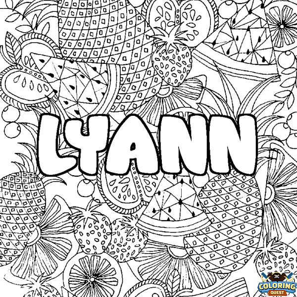 Coloring page first name LYANN - Fruits mandala background