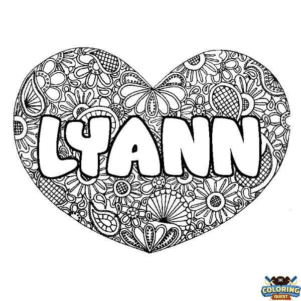 Coloring page first name LYANN - Heart mandala background