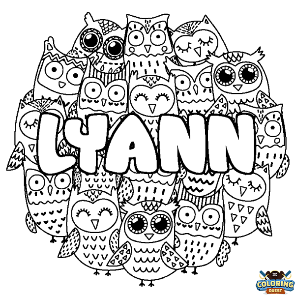 Coloring page first name LYANN - Owls background