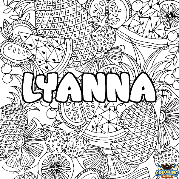 Coloring page first name LYANNA - Fruits mandala background