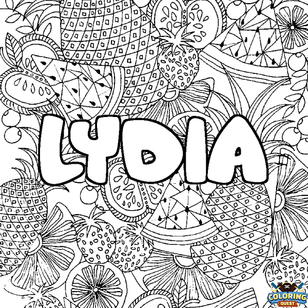 Coloring page first name LYDIA - Fruits mandala background