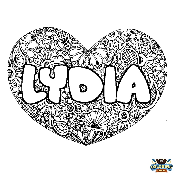 Coloring page first name LYDIA - Heart mandala background