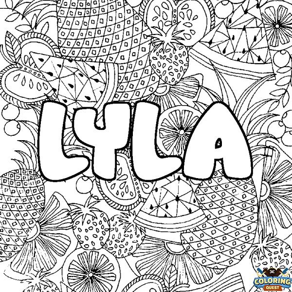Coloring page first name LYLA - Fruits mandala background