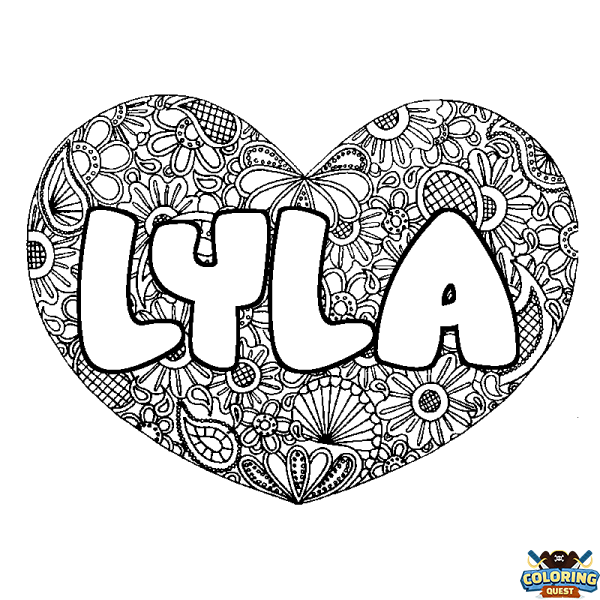 Coloring page first name LYLA - Heart mandala background