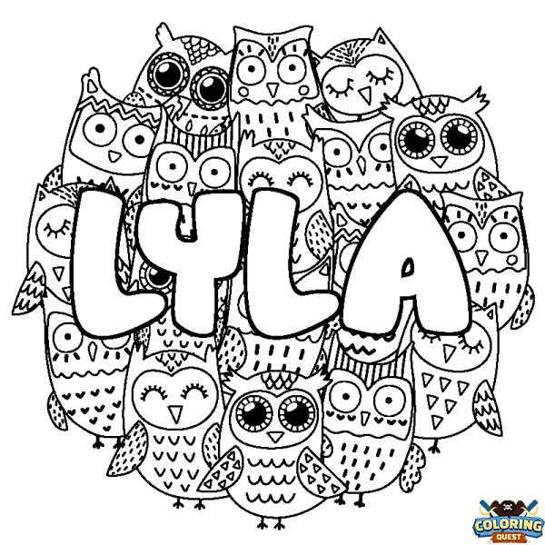 Coloring page first name LYLA - Owls background