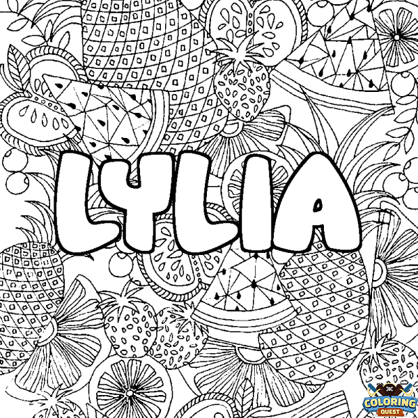 Coloring page first name LYLIA - Fruits mandala background