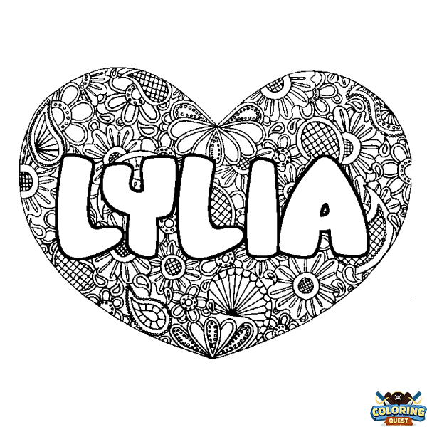 Coloring page first name LYLIA - Heart mandala background