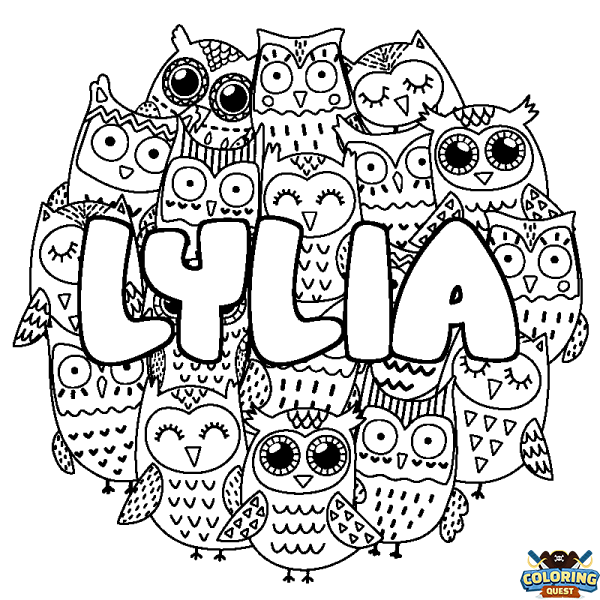 Coloring page first name LYLIA - Owls background