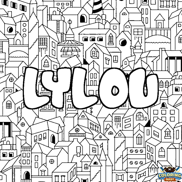 Coloring page first name LYLOU - City background