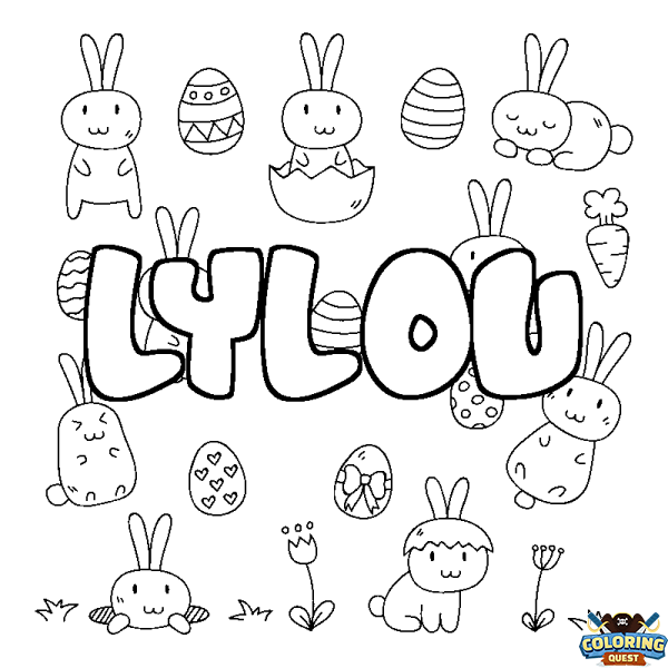 Coloring page first name LYLOU - Easter background