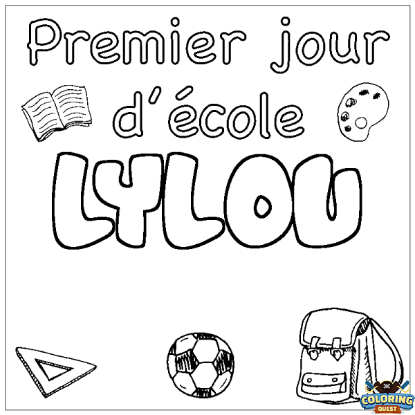 Coloring page first name LYLOU - School First day background