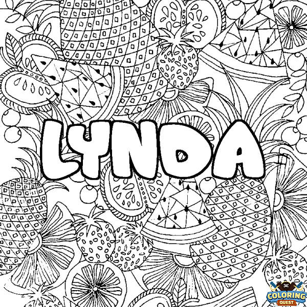 Coloring page first name LYNDA - Fruits mandala background