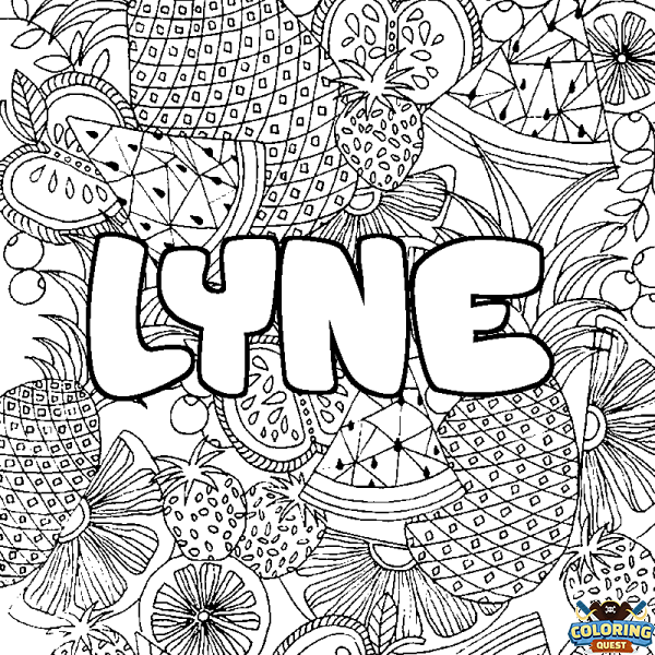 Coloring page first name LYNE - Fruits mandala background