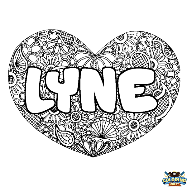 Coloring page first name LYNE - Heart mandala background