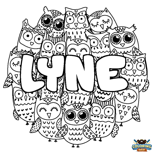 Coloring page first name LYNE - Owls background