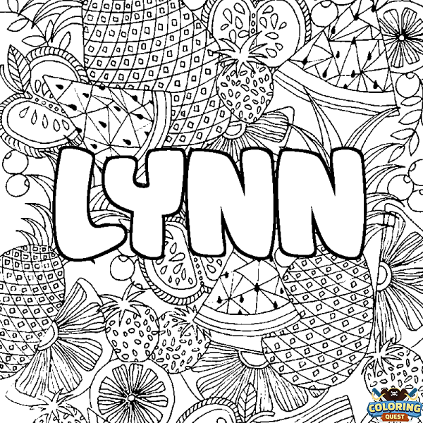 Coloring page first name LYNN - Fruits mandala background