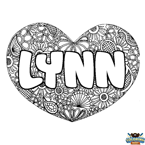 Coloring page first name LYNN - Heart mandala background
