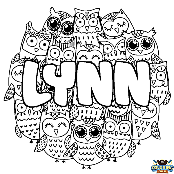 Coloring page first name LYNN - Owls background
