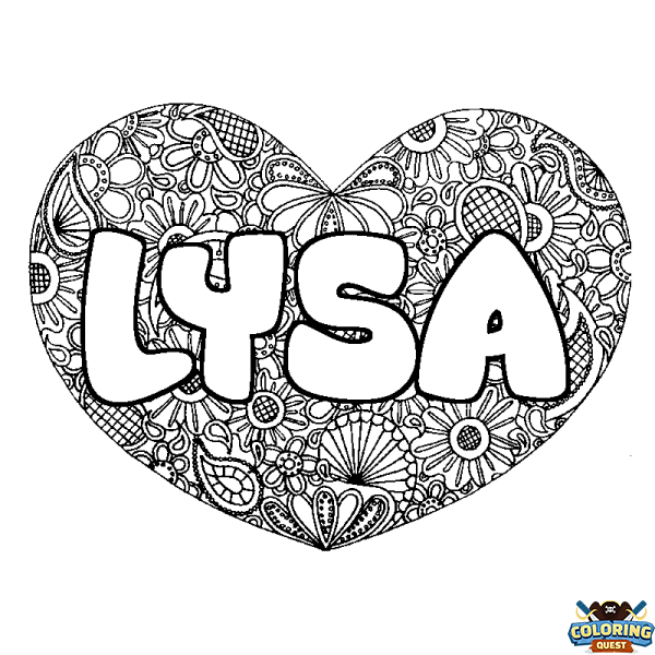 Coloring page first name LYSA - Heart mandala background