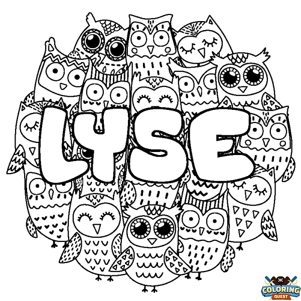 Coloring page first name LYSE - Owls background