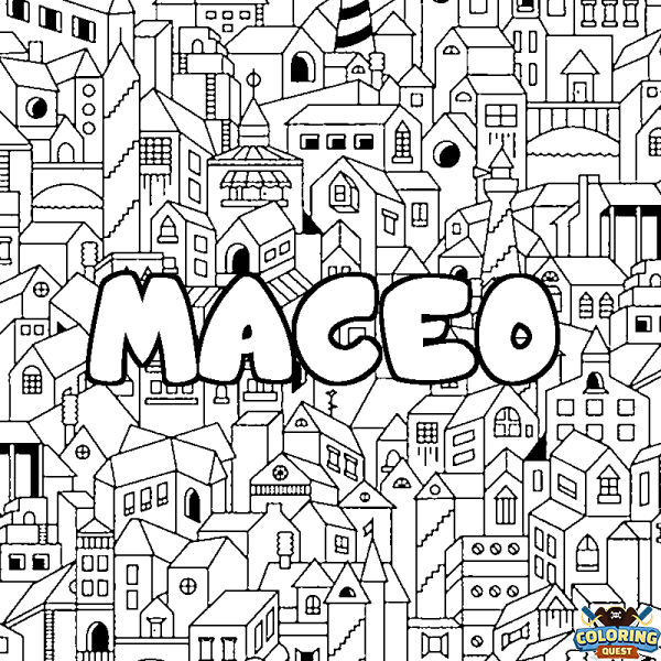 Coloring page first name MACEO - City background