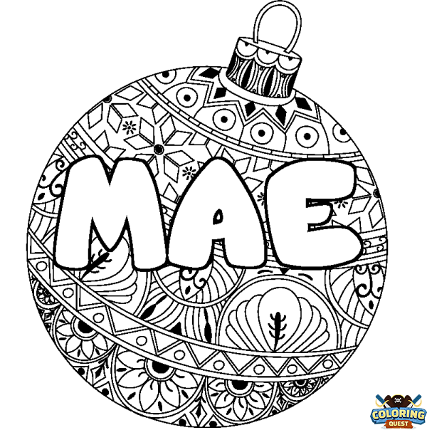 Coloring page first name MAE - Christmas tree bulb background