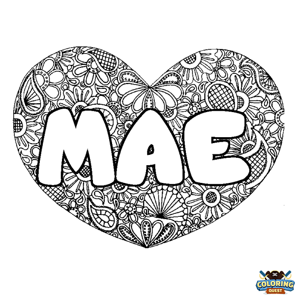 Coloring page first name MAE - Heart mandala background