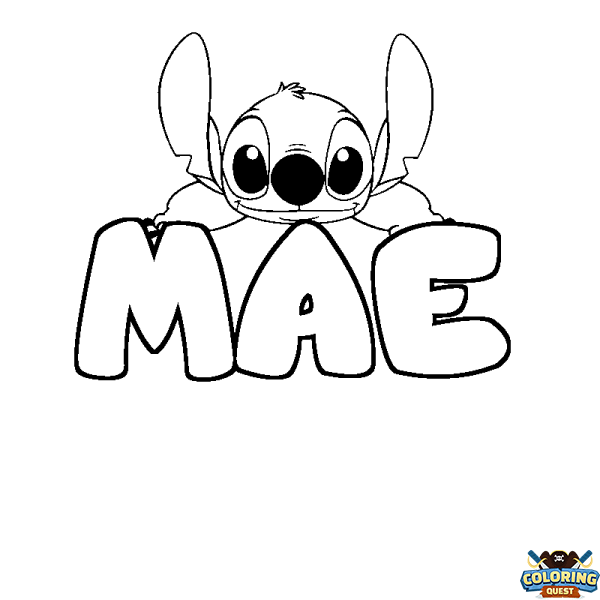 Coloring page first name MAE - Stitch background