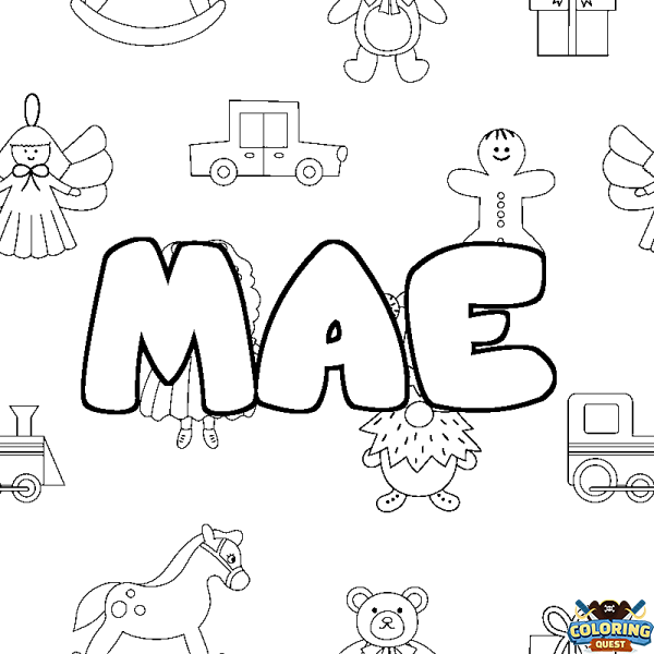 Coloring page first name MAE - Toys background