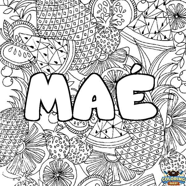 Coloring page first name MA&Eacute; - Fruits mandala background