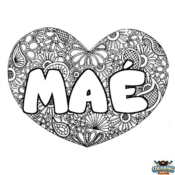 Coloring page first name MA&Eacute; - Heart mandala background