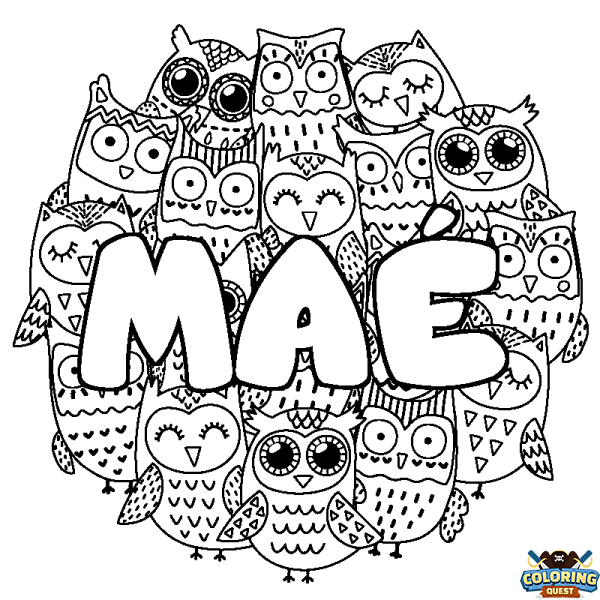 Coloring page first name MA&Eacute; - Owls background
