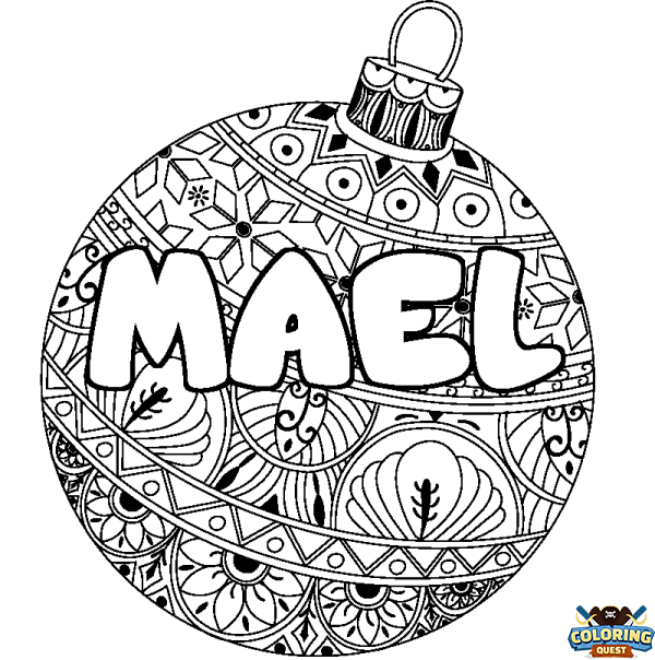 Coloring page first name MAEL - Christmas tree bulb background